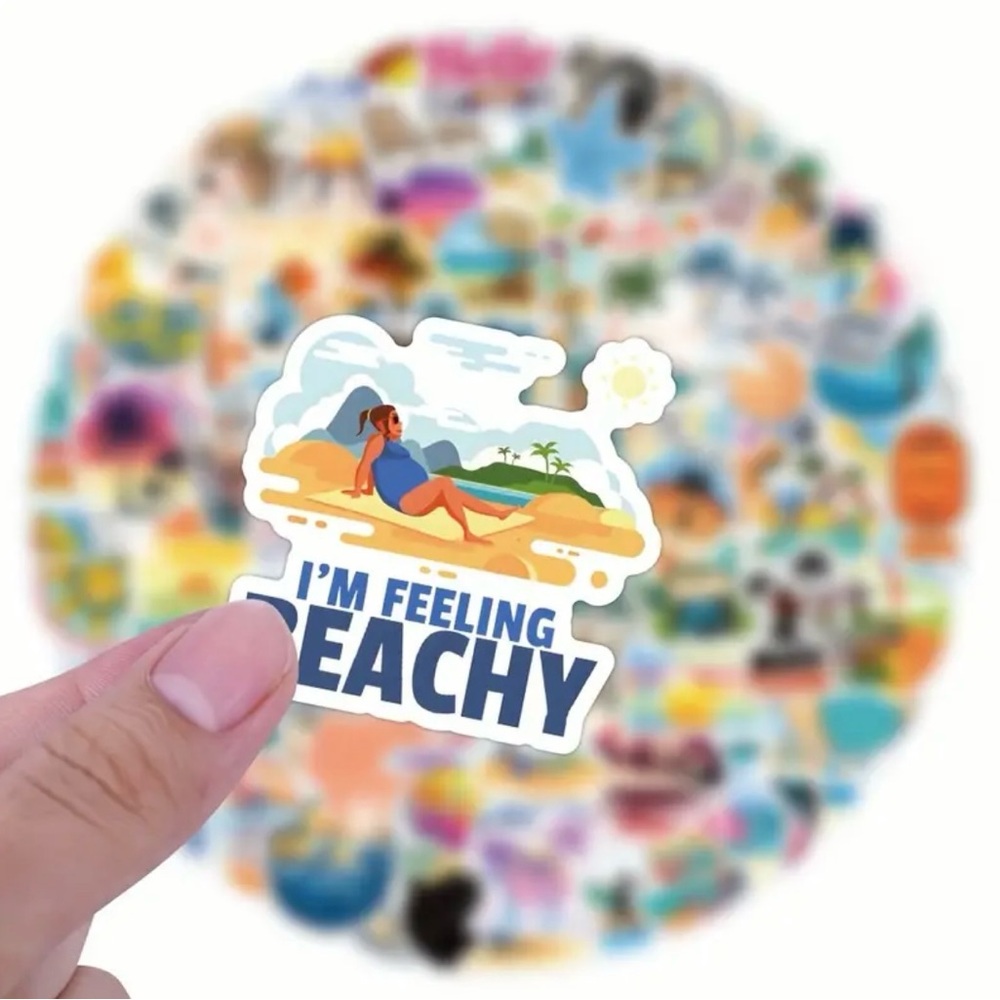Set of 120 Beach Vibes Stickers Tropical Palm Trees Sun Summer Surf - Picture 5 of 6